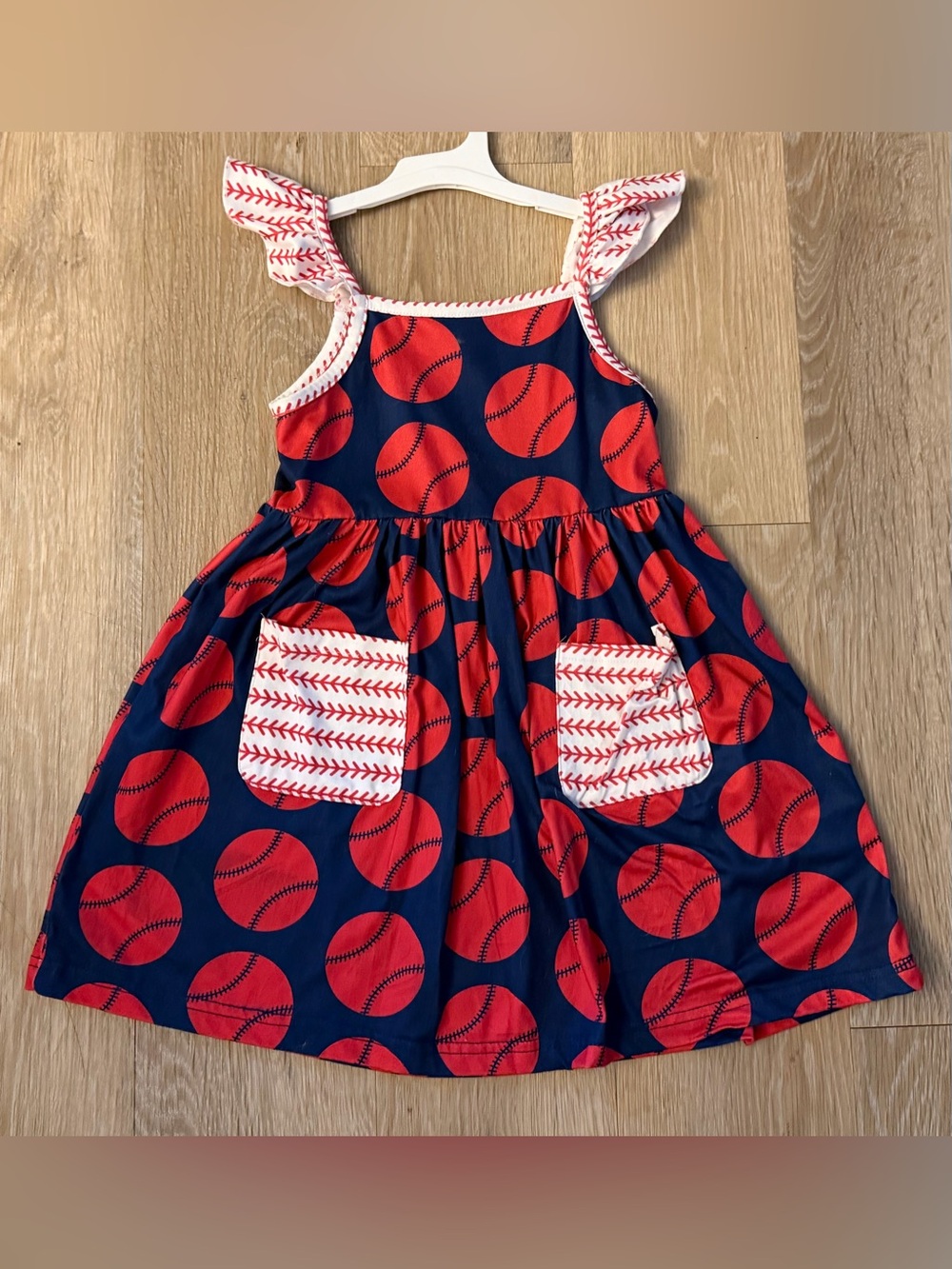 Pete & Lucy Girl's Size 4T Red & Navy Sundress With Baseball Pattern